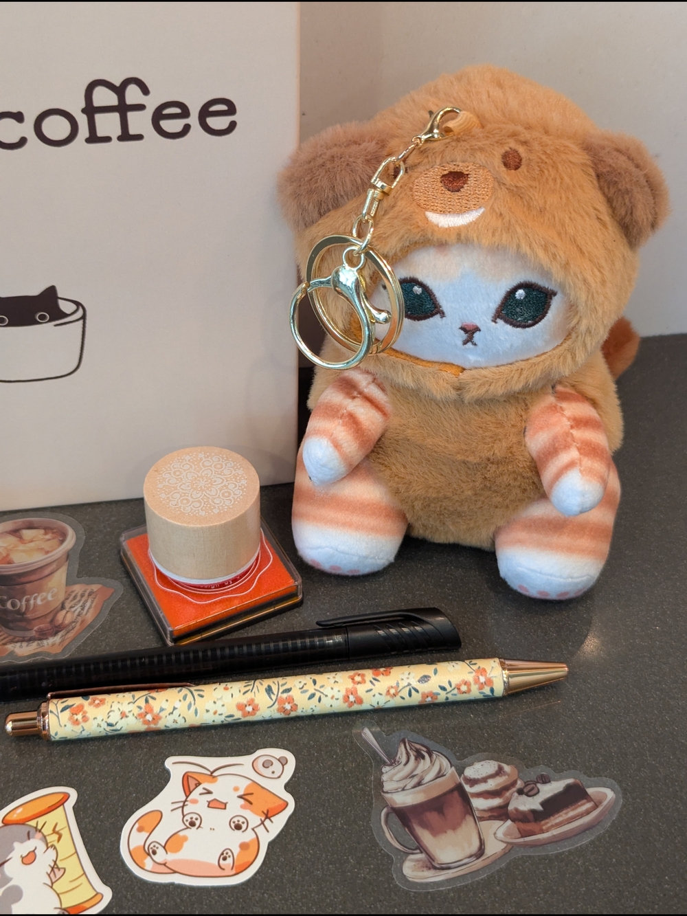 Orange Plush Cat In Beaver Costume With Notebook & More - Picture 4 of 5